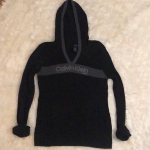 Calvin Klein black knit long sleeve op with hood. Size XL